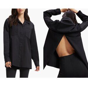 Good American Split Back Poplin Button Up Shirt black size 2 XS office siren